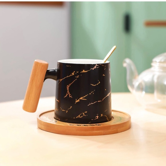 NWT marble strengthened porcelain mugs with spoon and coaster - Picture 4 of 7